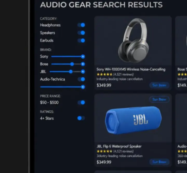 Widok na wyniki wyszukiwania sprzętu audio w sklepie internetowym FALCON MAIN LIMITED